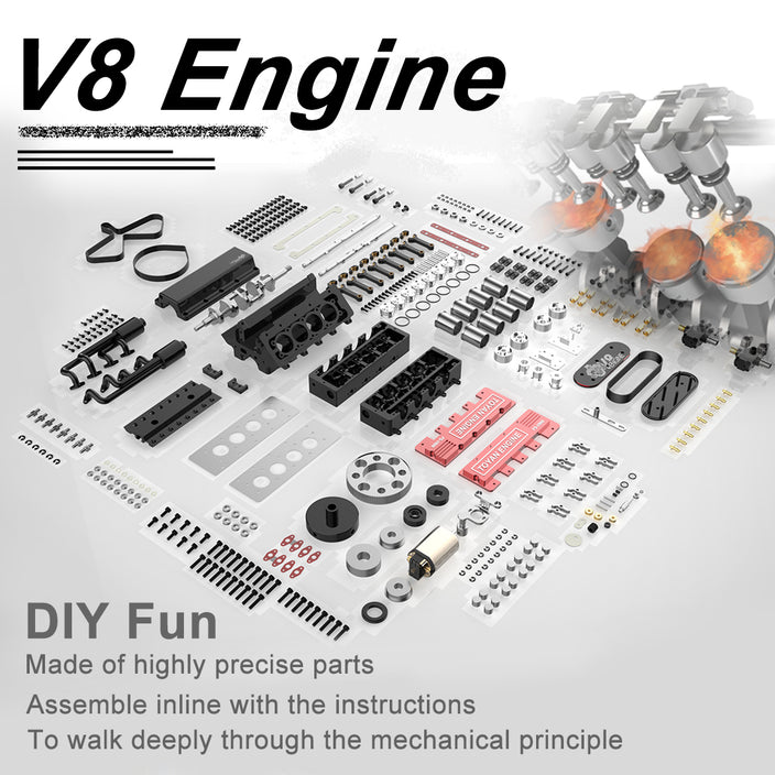 V8 Engine With Starter Kit Stand and Accessories