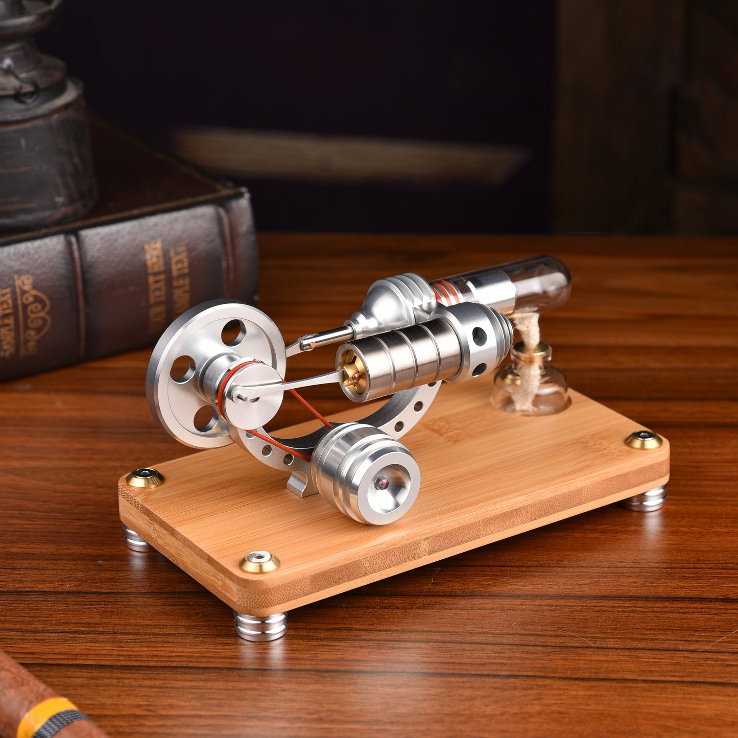 Single Cylinder Stirling Engine Model with LED Light Science Experiment Teaching Collection γ-shape