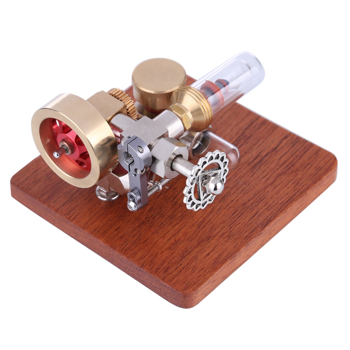 Mini Integrated Hot Air Stirling Engine Model with Wooden Base Science Educational Toy