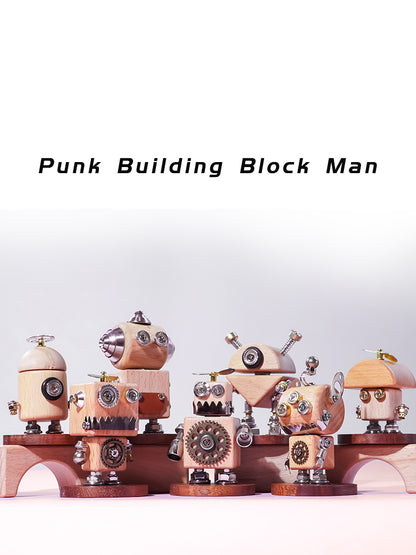 Punk Block Figures Blind Box Trendy Wooden Figures Metal Assembly Model Collectible Gift