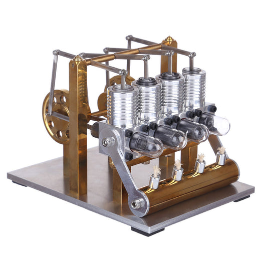 Stirling Engine Kit Domineering All Metal 4 Cylinder Stirling Engine Model Gift for Collection