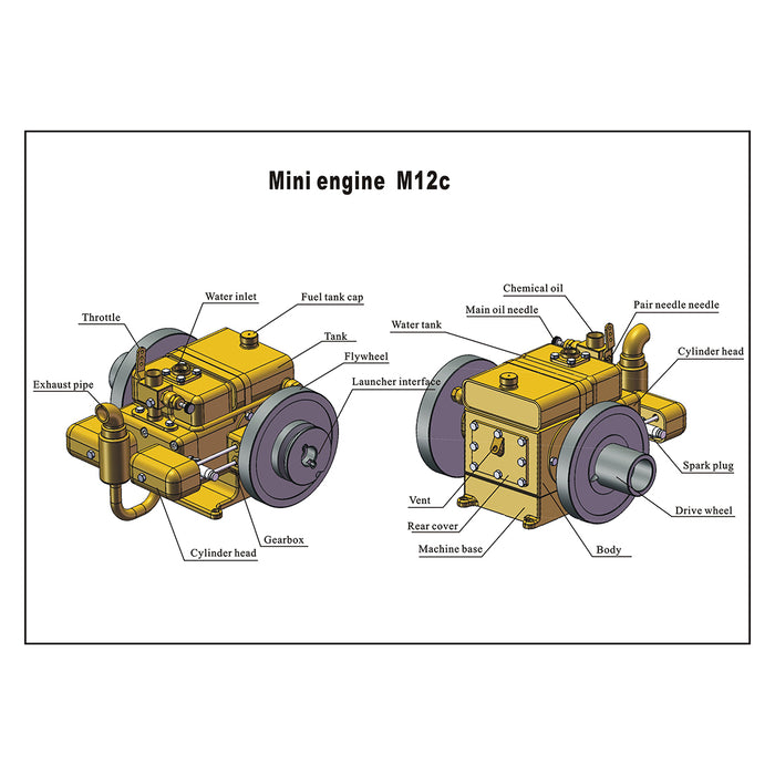 M12C 3.2cc Mini Horizontal Water-cooled Double-cylinder 4 Stroke Gasoline Engine Upgrade Internal Combustion Engine Model