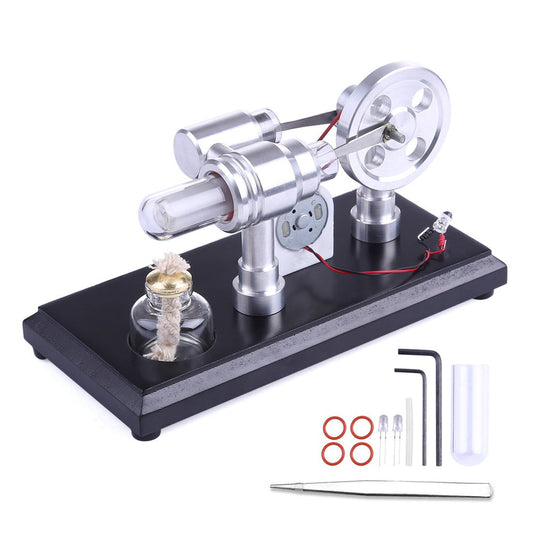 Double-Cylinder Stirling Engine Kit Generator Electricity with LED Lights