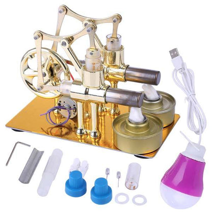 2 Cylinder Stirling Engine Electricity Generator with Bulb