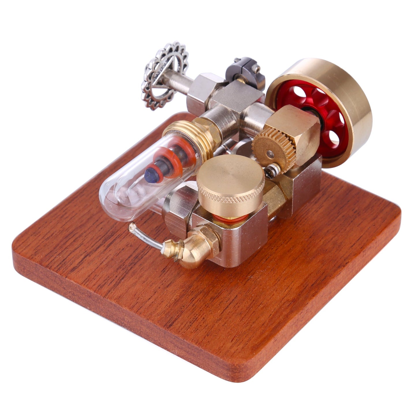 Mini Integrated Hot Air Stirling Engine Model with Wooden Base Science Educational Toy