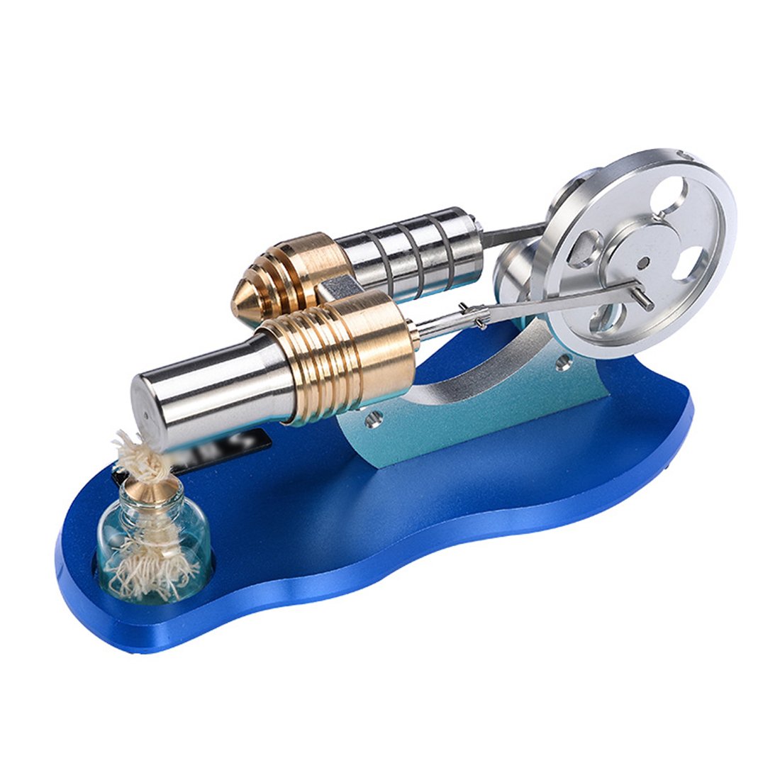 Metal Stirling Engine Electricity Generator Model with Alcohol Burner and LED Education Toy