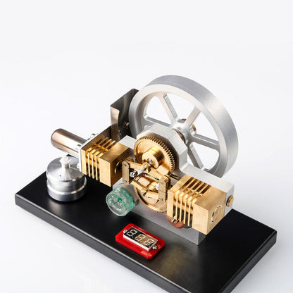 Hot Air Stirling Engine Generator Model - Horizontally Opposed Diamond Structure Gear Drive