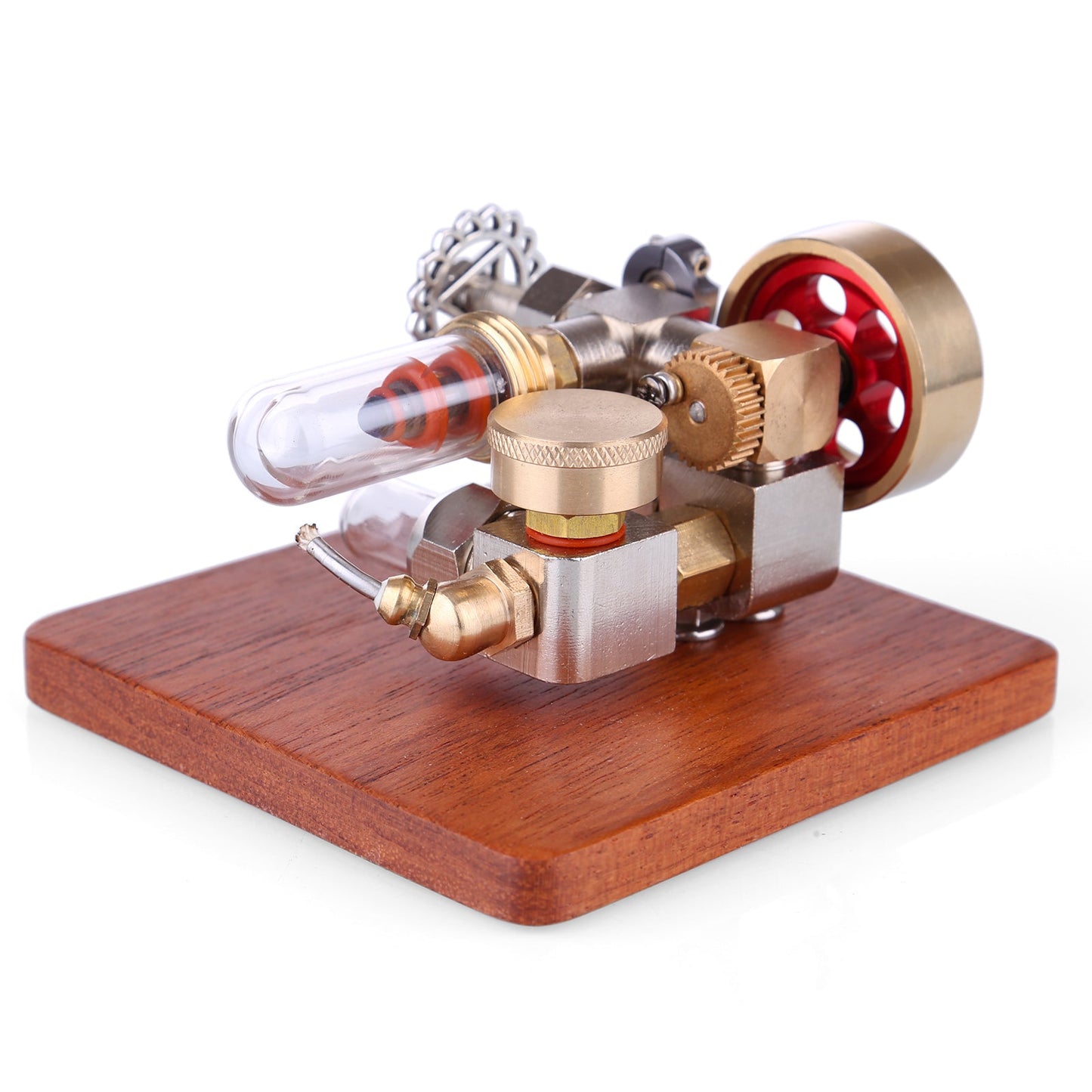 Mini Integrated Hot Air Stirling Engine Model with Wooden Base Science Educational Toy