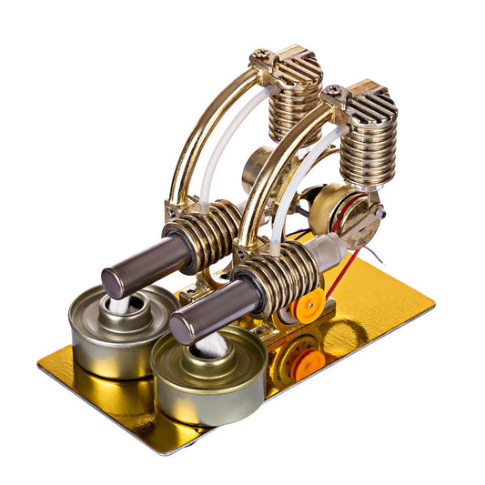 Stirling Engine L-Shape Two Cylinder External Combustion Engine with Bulb