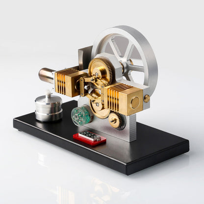 Hot Air Stirling Engine Generator Model - Horizontally Opposed Diamond Structure Gear Drive