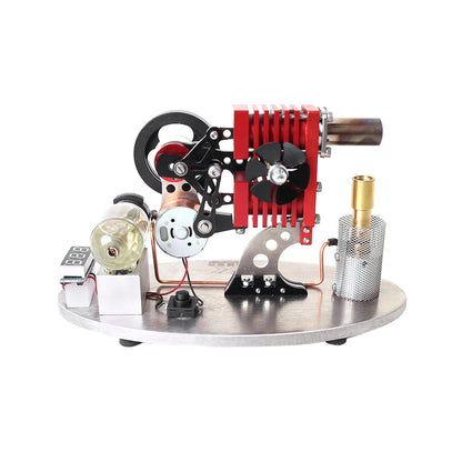 α Type 2 Cylinder Rocker Arm Linkage Stirling Engine Generator Model with LED and Display