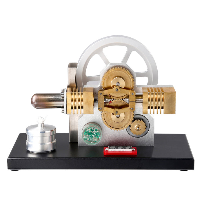 Hot Air Stirling Engine Generator Model - Horizontally Opposed Diamond Structure Gear Drive