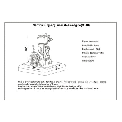 M31B 1.85CC Mini Retro Vertical Single-cylinder Reciprocating Double-acting Steam Engine Model Toys