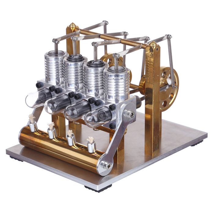 Stirling Engine Kit Domineering All Metal 4 Cylinder Stirling Engine Model Gift for Collection