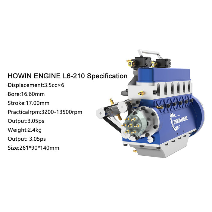 HOWIN L6-210 Engine 1/8 Scale 21cc Mini Inline 6 Cylinder 4 Stroke Water-cooled L6 Gasoline Engine Model Kit