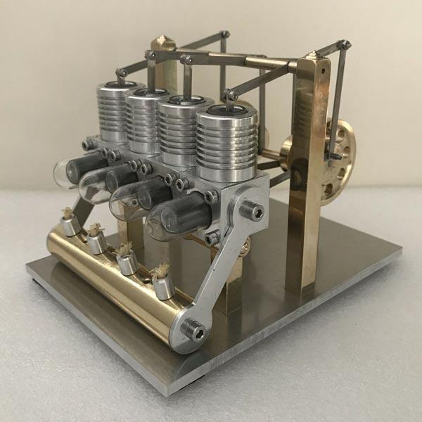 Stirling Engine Kit Domineering All Metal 4 Cylinder Stirling Engine Model Gift for Collection