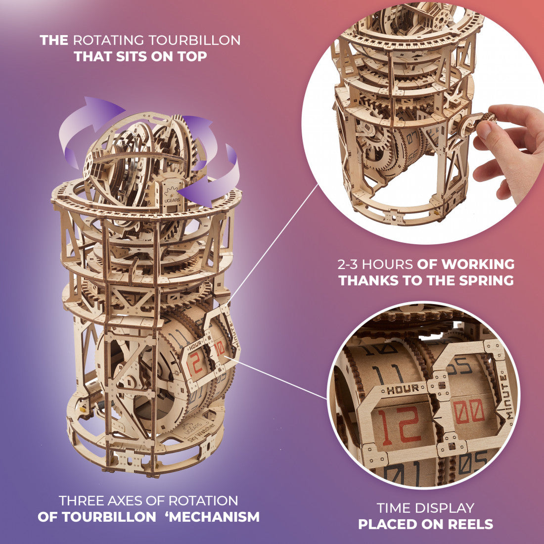 Ugears - Sky Watcher Tourbillon Table Clock mechanical model kit