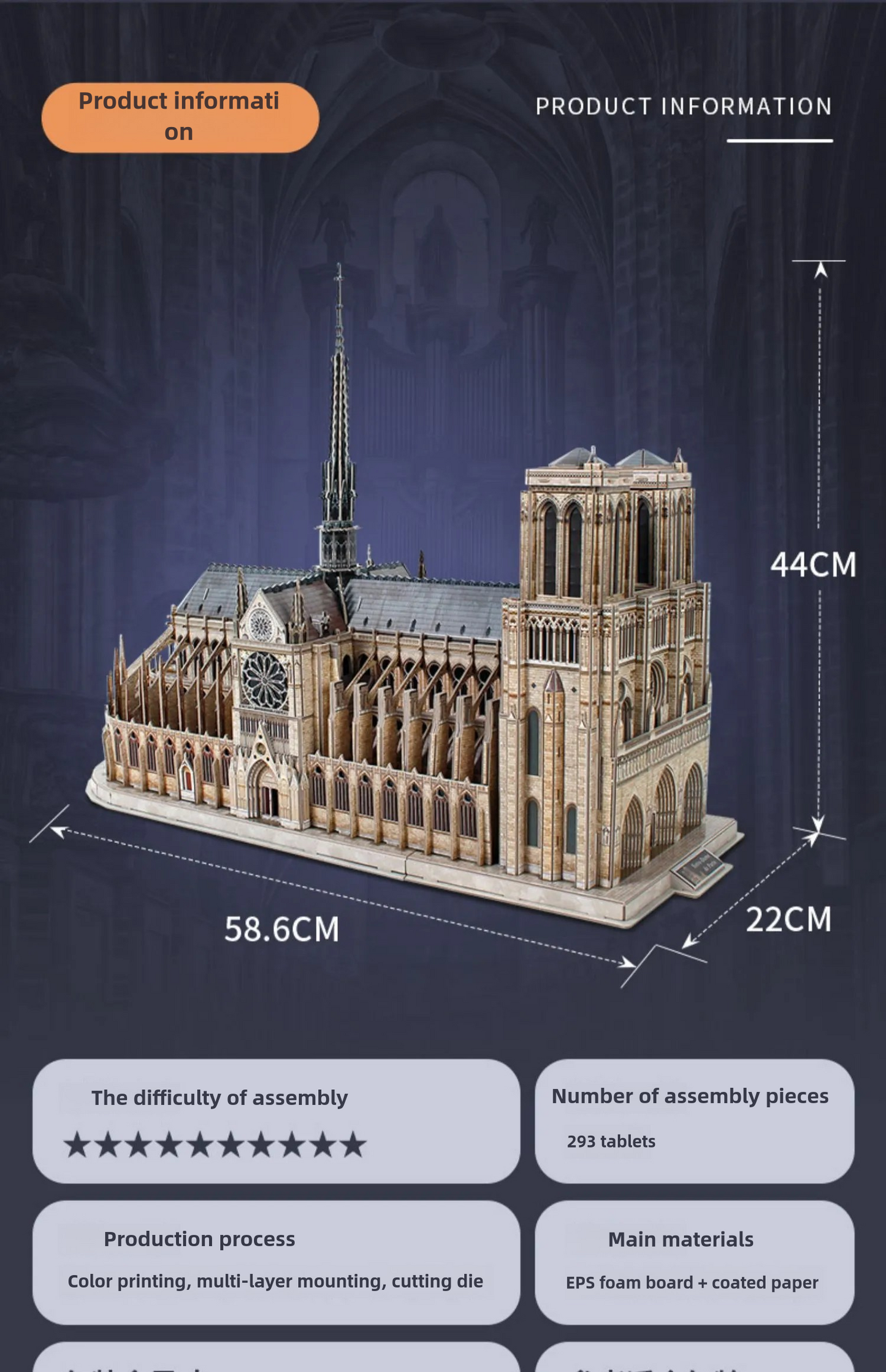 3D Puzzle Adult Large Assembly Ancient Building Model - Notre Dame Cathedral Paris - Gift Toy