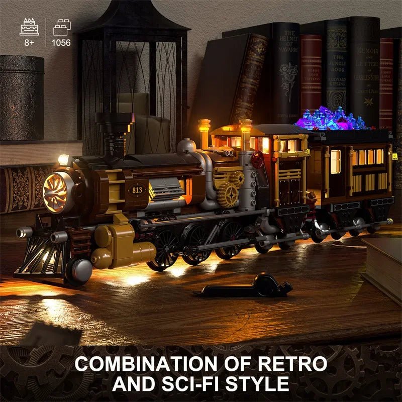 1056 - Piece Steampunk Ore Train Building Set with LED Lights - Funwhole F9006 DIY Model Kit - Mech Artisans