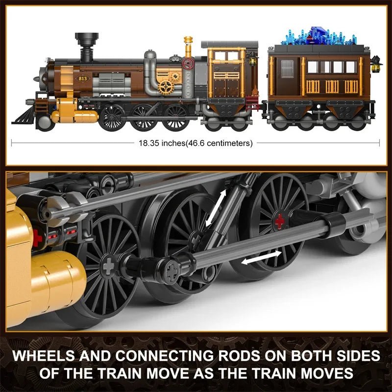 1056 - Piece Steampunk Ore Train Building Set with LED Lights - Funwhole F9006 DIY Model Kit - Mech Artisans