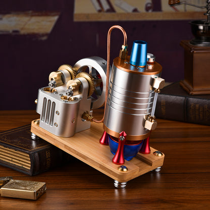 High-Precision Steam Engine Model Toy - A Rotating Wonder of Brass and Aluminum Alloy