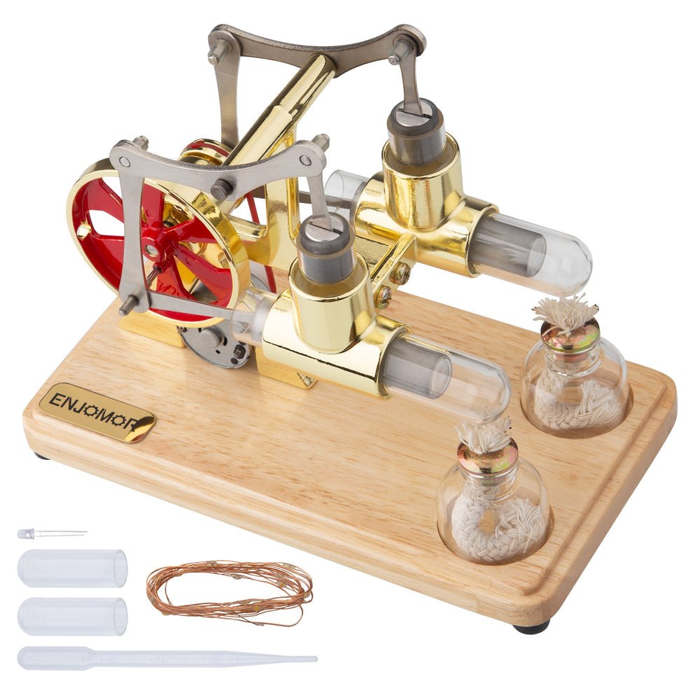 2 Cylinder Hot Air Balance Stirling Engine Model with LED Power Generation - Mech Artisans