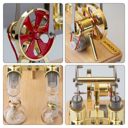 2 Cylinder Hot Air Balance Stirling Engine Model with LED Power Generation - Mech Artisans