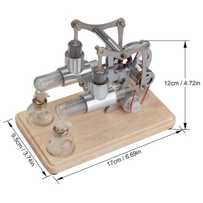 2 Cylinder Hot Air Balance Stirling Engine Model with LED Power Generation - Mech Artisans