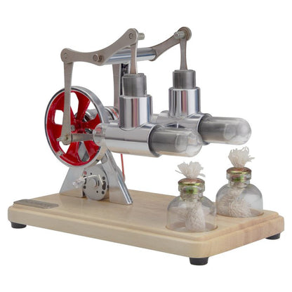 2 Cylinder Hot Air Balance Stirling Engine Model with LED Power Generation - Mech Artisans