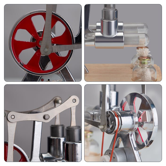 2 Cylinder Hot Air Balance Stirling Engine Model with LED Power Generation - Mech Artisans