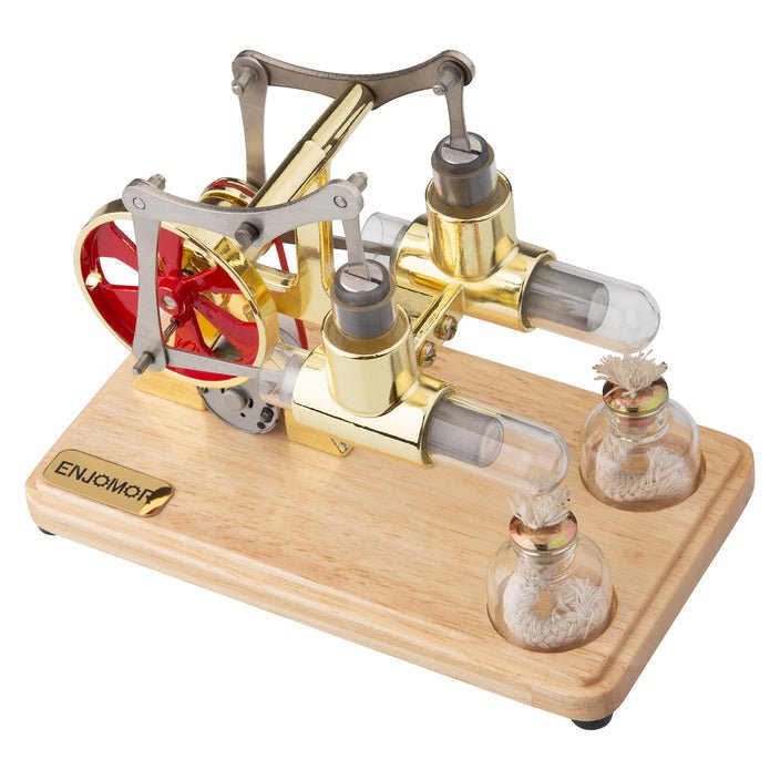 2 Cylinder Hot Air Balance Stirling Engine Model with LED Power Generation - Mech Artisans