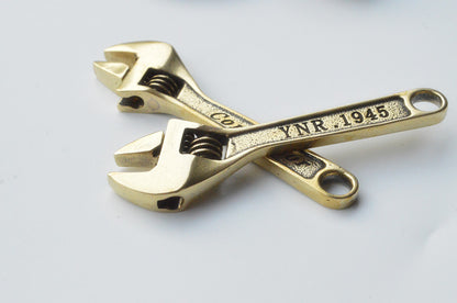 YNR.1945 Exquisite Pure Brass Adjustable Wrench EDC Keychain Vintage Pendant