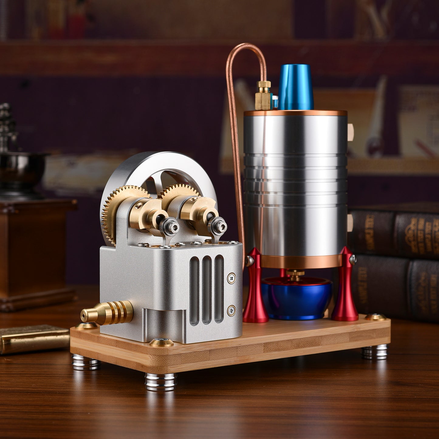 High-Precision Steam Engine Model Toy - A Rotating Wonder of Brass and Aluminum Alloy