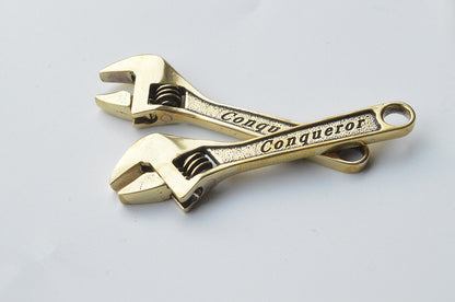 YNR.1945 Exquisite Pure Brass Adjustable Wrench EDC Keychain Vintage Pendant