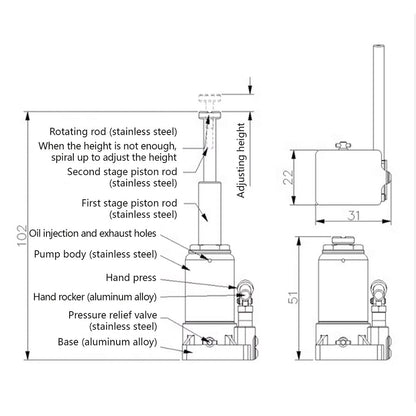 1/10 Scale Hydraulic Jack Model, Hand-Crank Vertical Jack Model