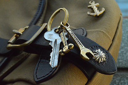 YNR.1945 Exquisite Pure Brass Adjustable Wrench EDC Keychain Vintage Pendant